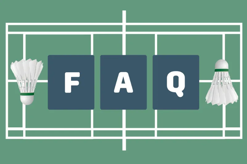 バドミントンコートを背景に「FAQ」の文字とシャトルが配置されたアイキャッチ画像