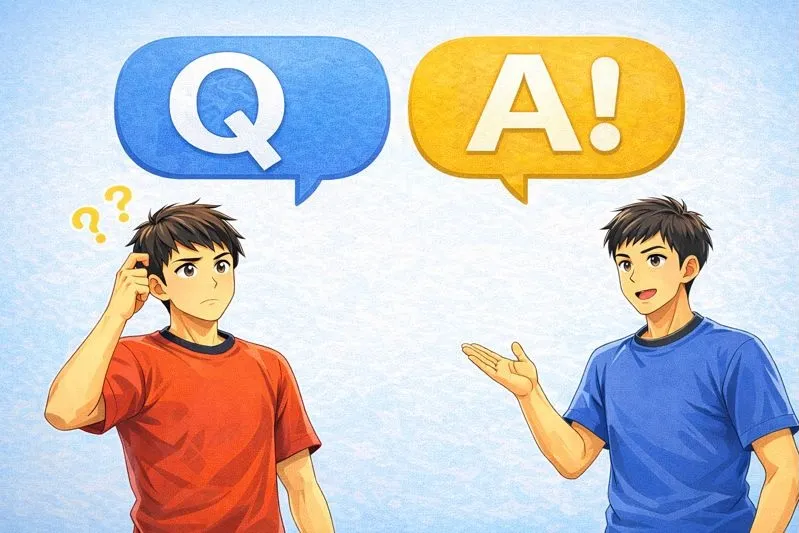 バドミントンのよくある質問をQ&A形式で示した図解イラスト