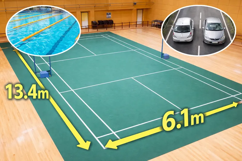 バドミントンコートのサイズと広さを全体俯瞰で確認できる屋内コートの写真