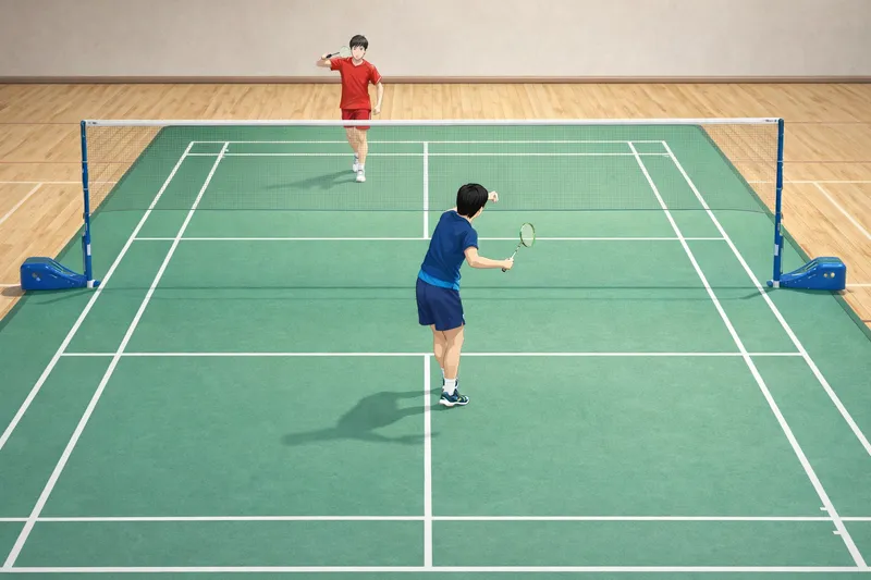 バドミントンのシングルス戦｜フットフォルトなしで正しい足位置からサーブを打つ瞬間