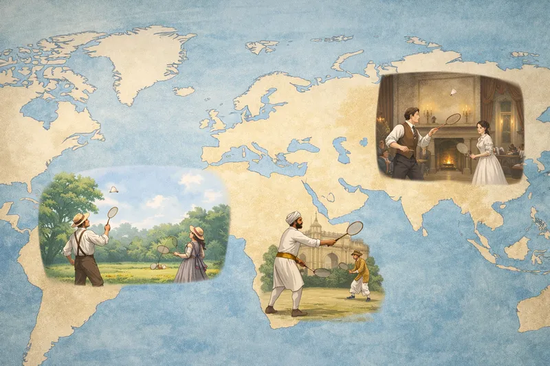 バドミントンの起源の図｜羽根遊び・プーナ・英国競技化の関係