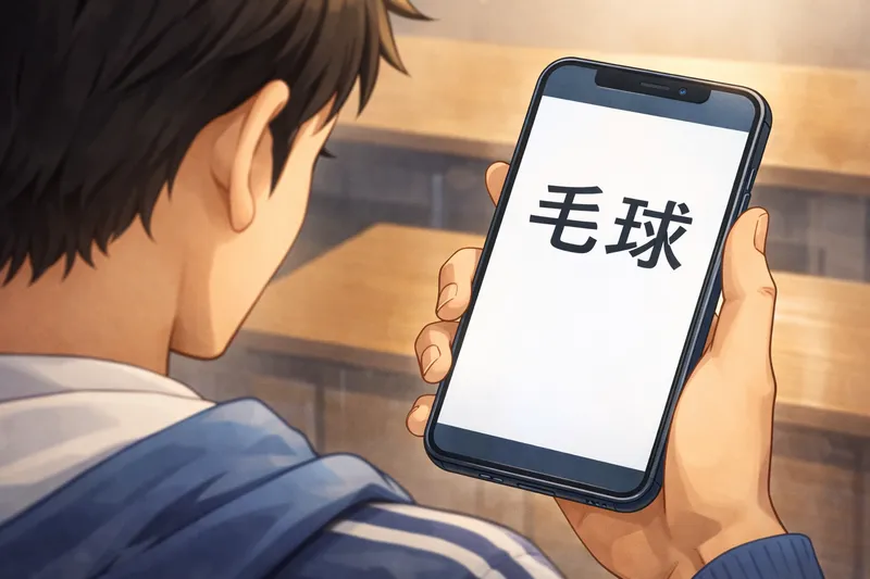 スマートフォンで毛球という略称を見る学生のイメージ図