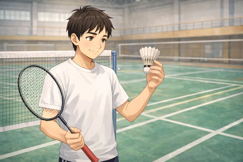 シャトルを見て羽球の意味を理解したプレーヤーのイラスト