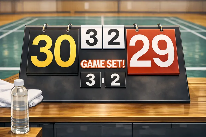 バドミントンのスコアボード｜30-29で決着する最終得点の例