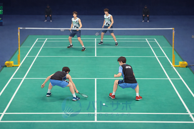 バドミントン サーブ順番とサーブ権の交代|ダブルスの得点後の流れ