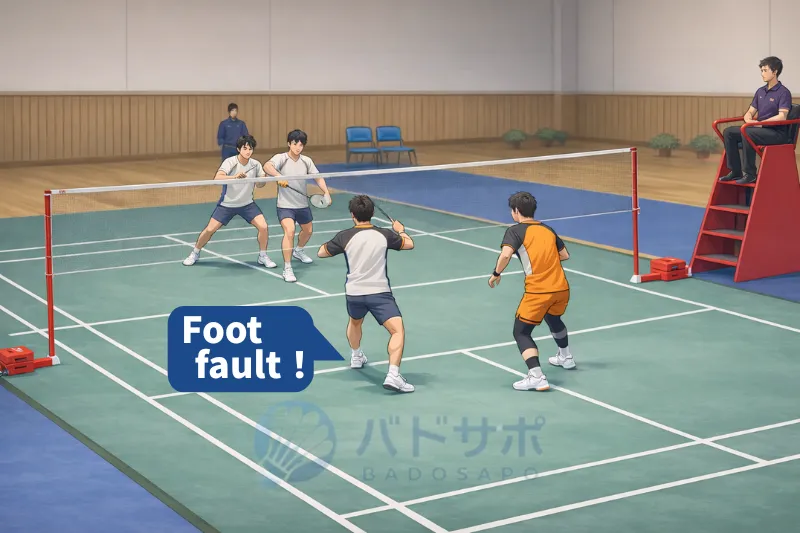バドミントン フットフォルト|ショートサービスラインを踏んだ反則例(ダブルス)