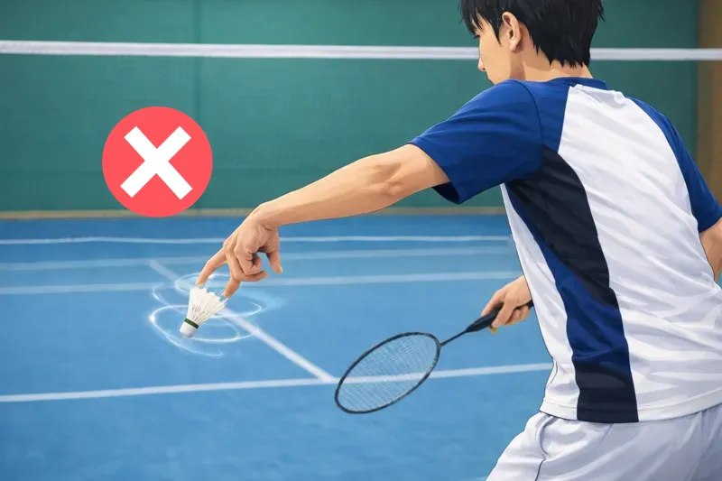 指で回転をかけるスピンサーブがフォルトになる場面の図解