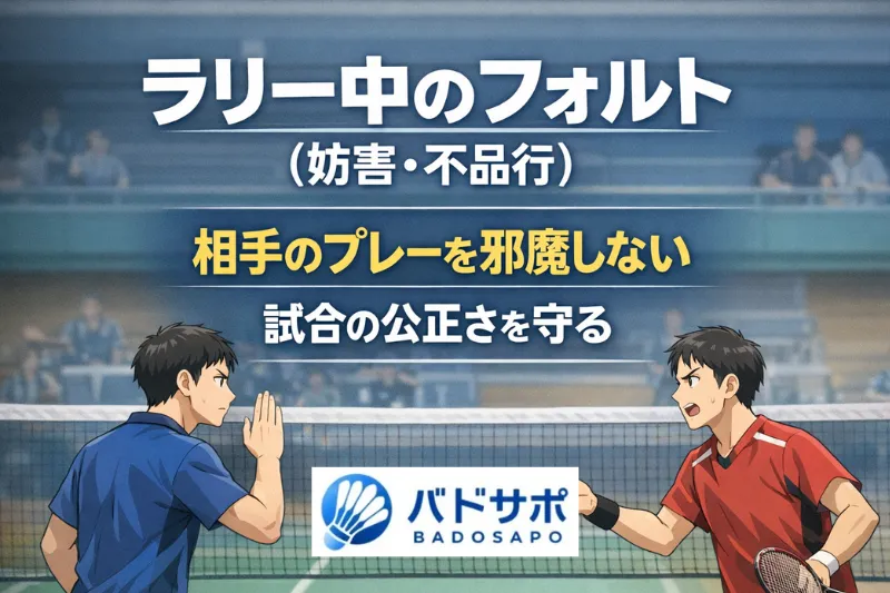 バドミントンの妨害と不品行について相手のプレーを邪魔しない大切さを示した教材風画像