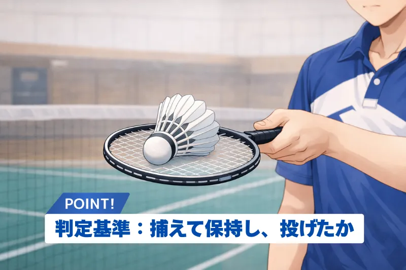 判定基準（保持・投げ）｜捉えて保持し、投げたかを示すホールディングのイメージ図