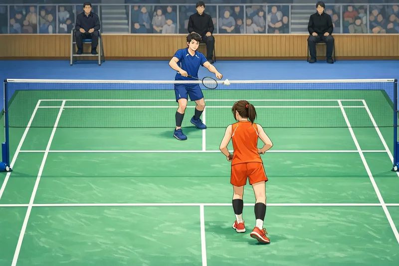 バドミントンのサービス時のレット｜シングルスでサーブを打ち始める場面