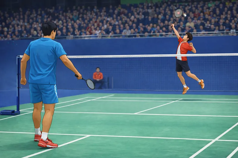 バドミントンのラリー中のレット｜シングルスのラリー中の場面