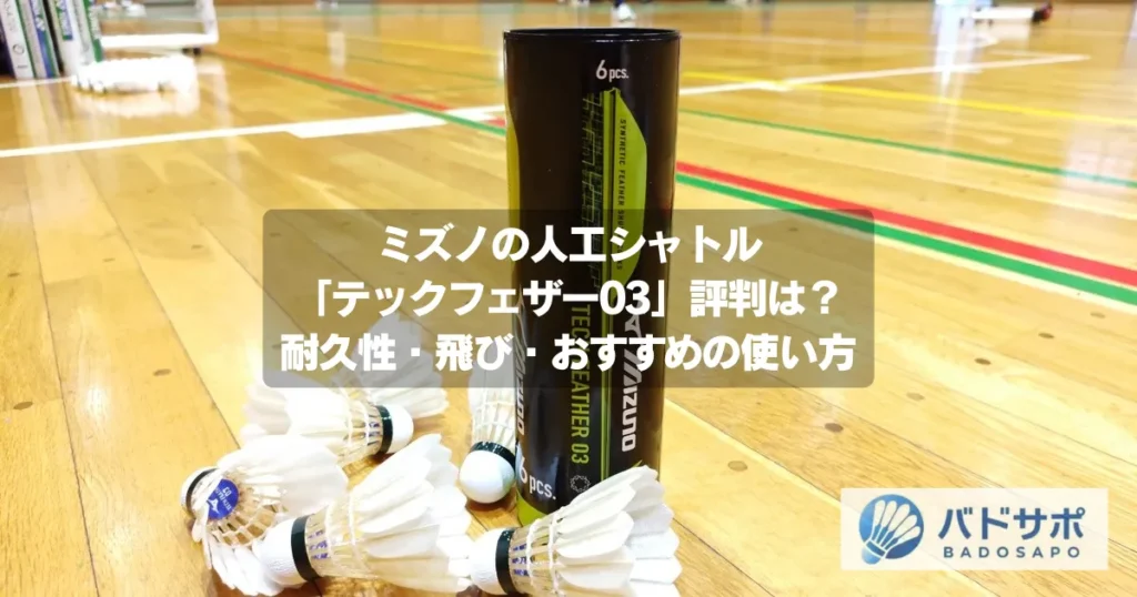 ミズノ人工シャトル「テックフェザー03（TECH FEATHER 03）」のケースとシャトル本体｜体育館で撮影