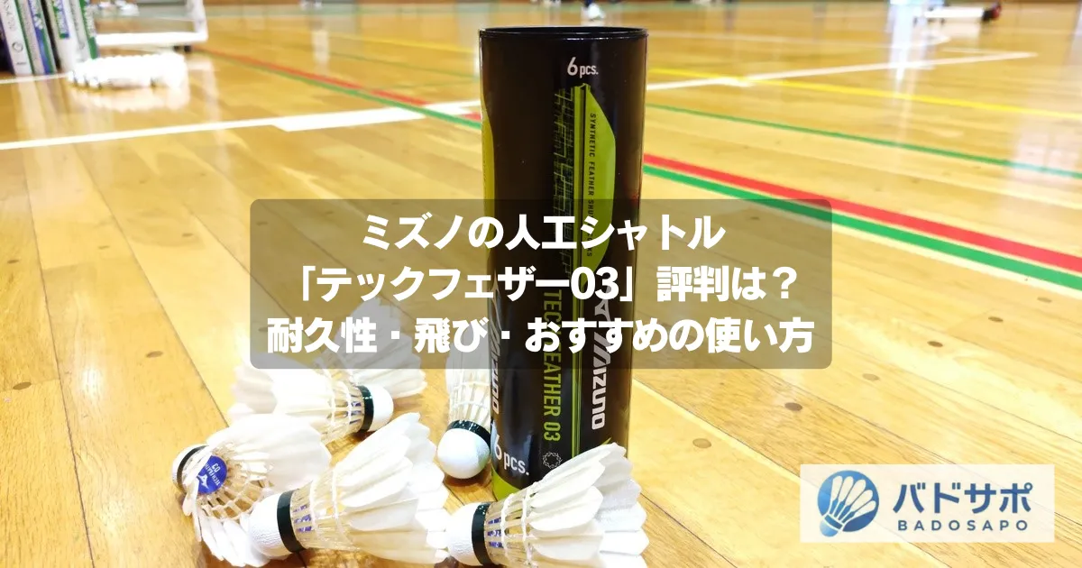 ミズノ人工シャトル「テックフェザー03（TECH FEATHER 03）」のケースとシャトル本体｜体育館で撮影