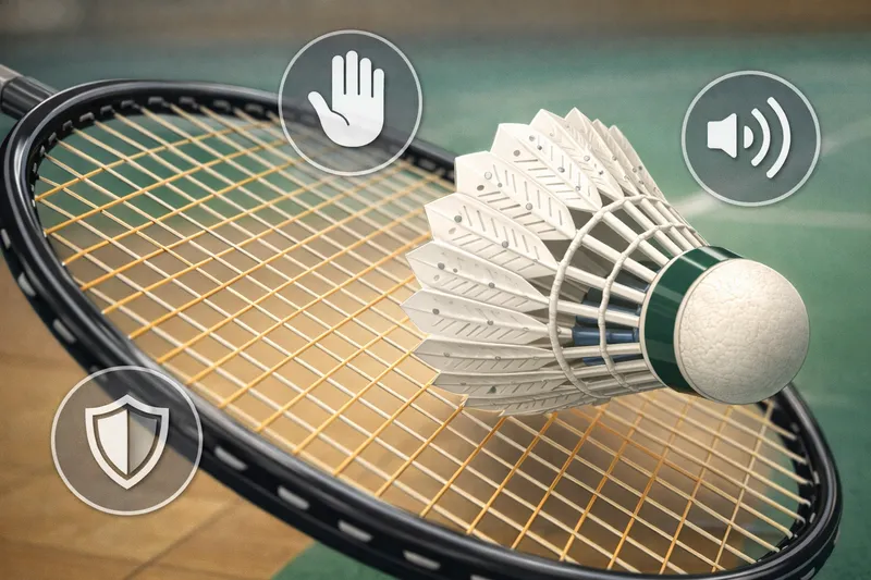 人工シャトルの打感と耐久性を表現したラケットとのインパクトシーン